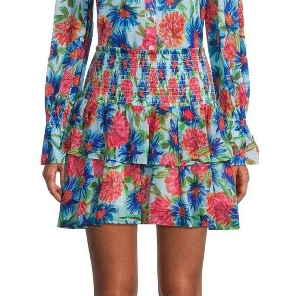 NWT Milly Blue Wyatt Paint Dahlia Floral Mini Skirt Size 8